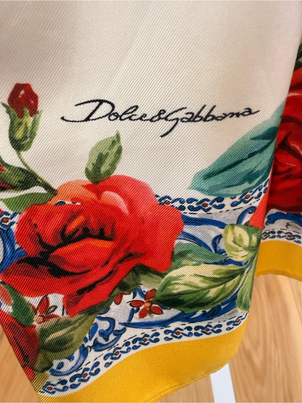 Dolce & Gabbana Cream Floral Midi Skirt with Yellow Trim - Picture 10 of 12